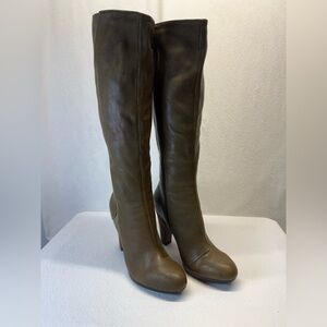 High Fashion Forest Green Knee High Leather Boots 4”Block Heel Earth Fairy Vibe